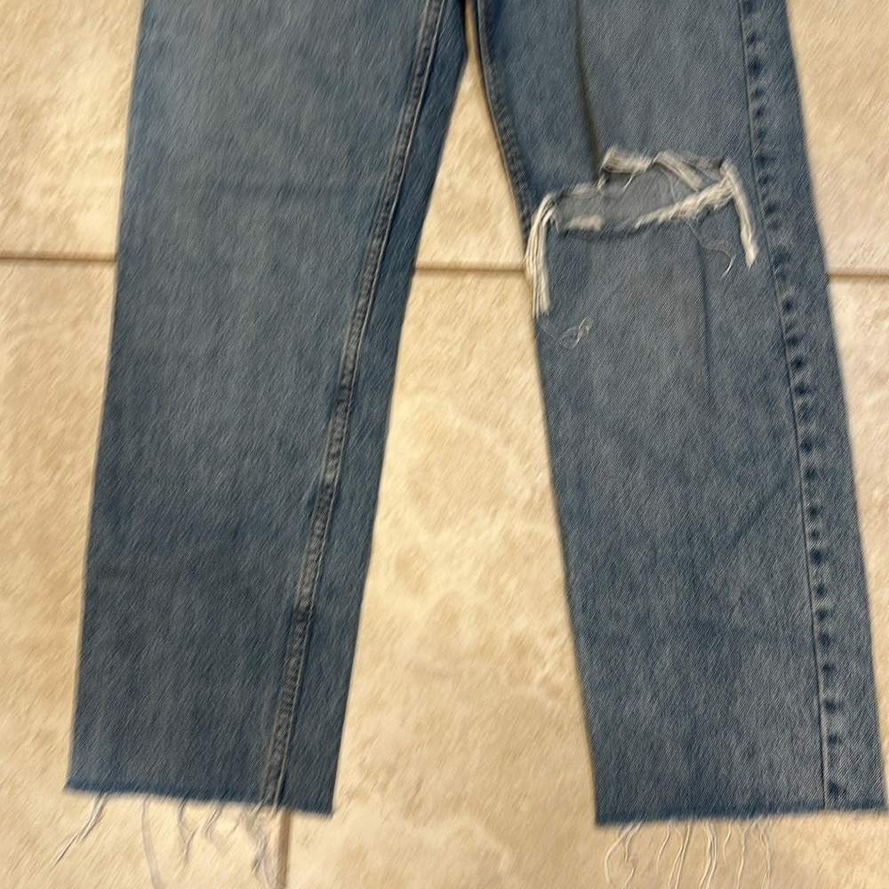 Redone Originals High Rise Stovepipe Straight Crop Destroy Jeans 28 - Picture 7 of 9